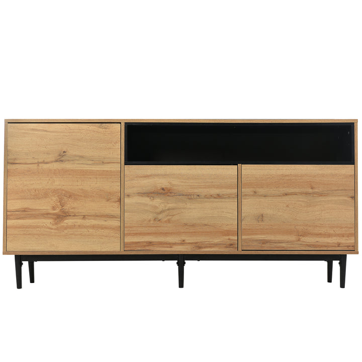 Moderner Holz-Sideboard mit 3 Türen und verstellbaren Regalen – Naturholz & Schwarz, 160x35x76 cm