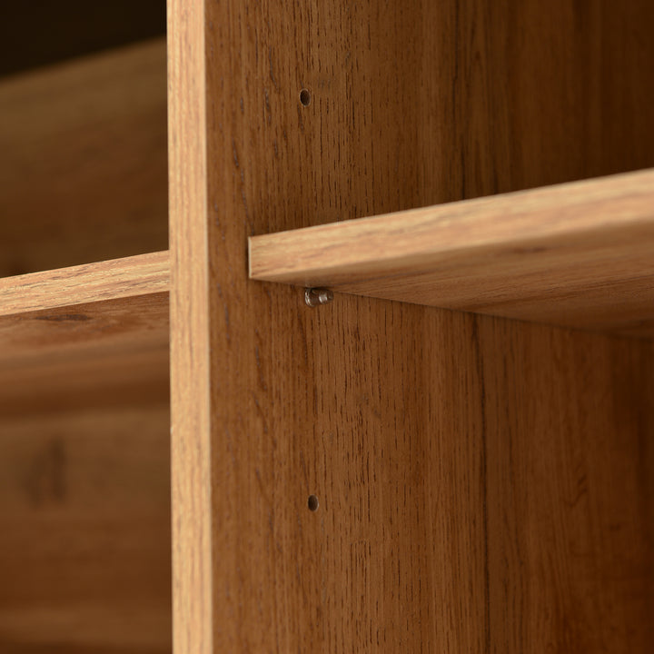 Moderner Holz-Sideboard mit 3 Türen und verstellbaren Regalen – Naturholz & Schwarz, 160x35x76 cm