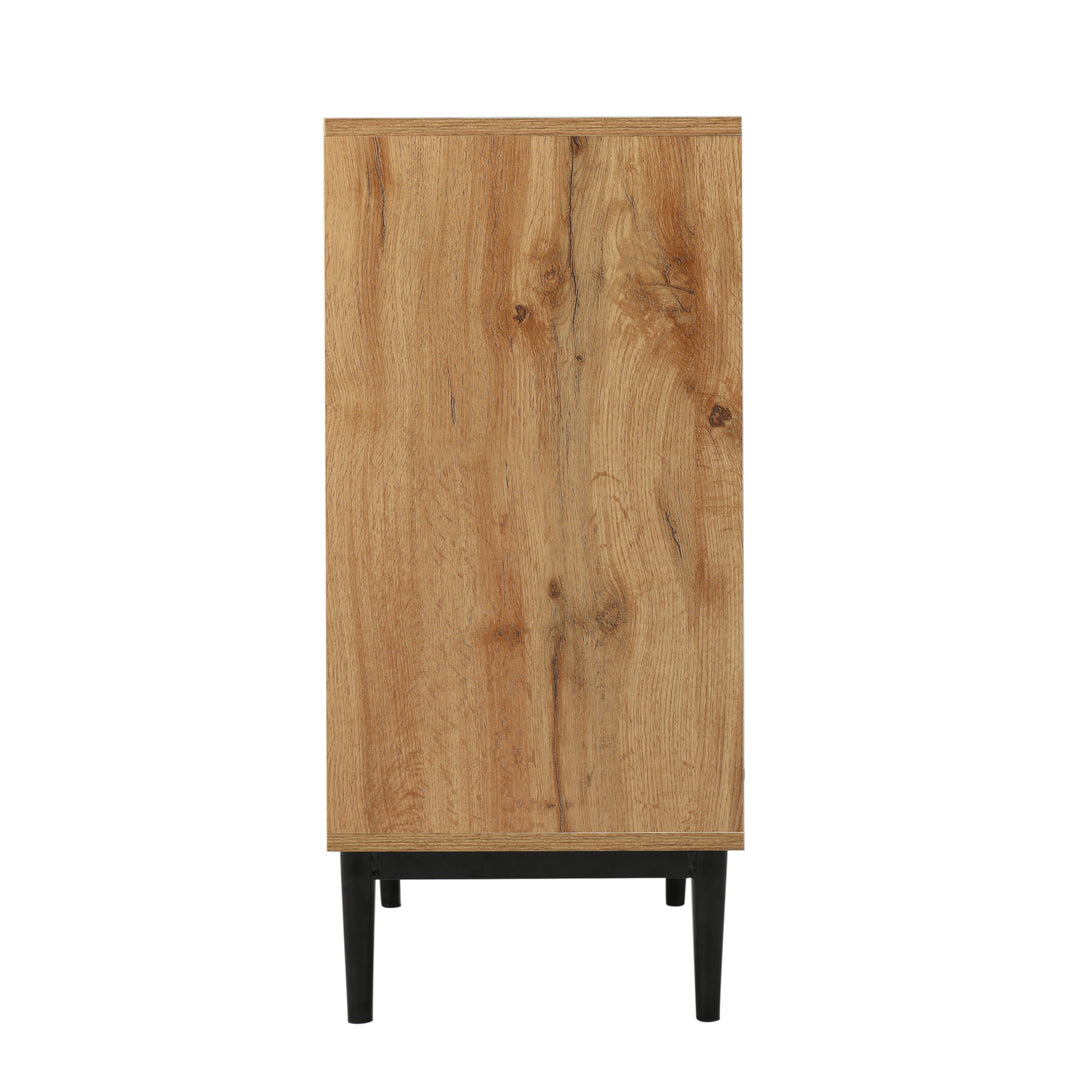 Moderner Holz-Sideboard mit 3 Türen und verstellbaren Regalen – Naturholz & Schwarz, 160x35x76 cm