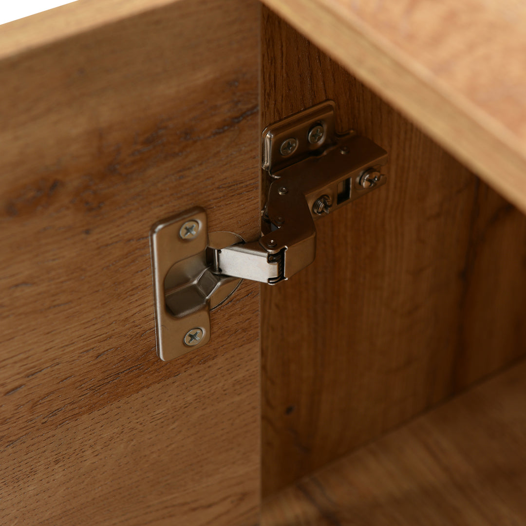 Moderner Holz-Sideboard mit 3 Türen und verstellbaren Regalen – Naturholz & Schwarz, 160x35x76 cm