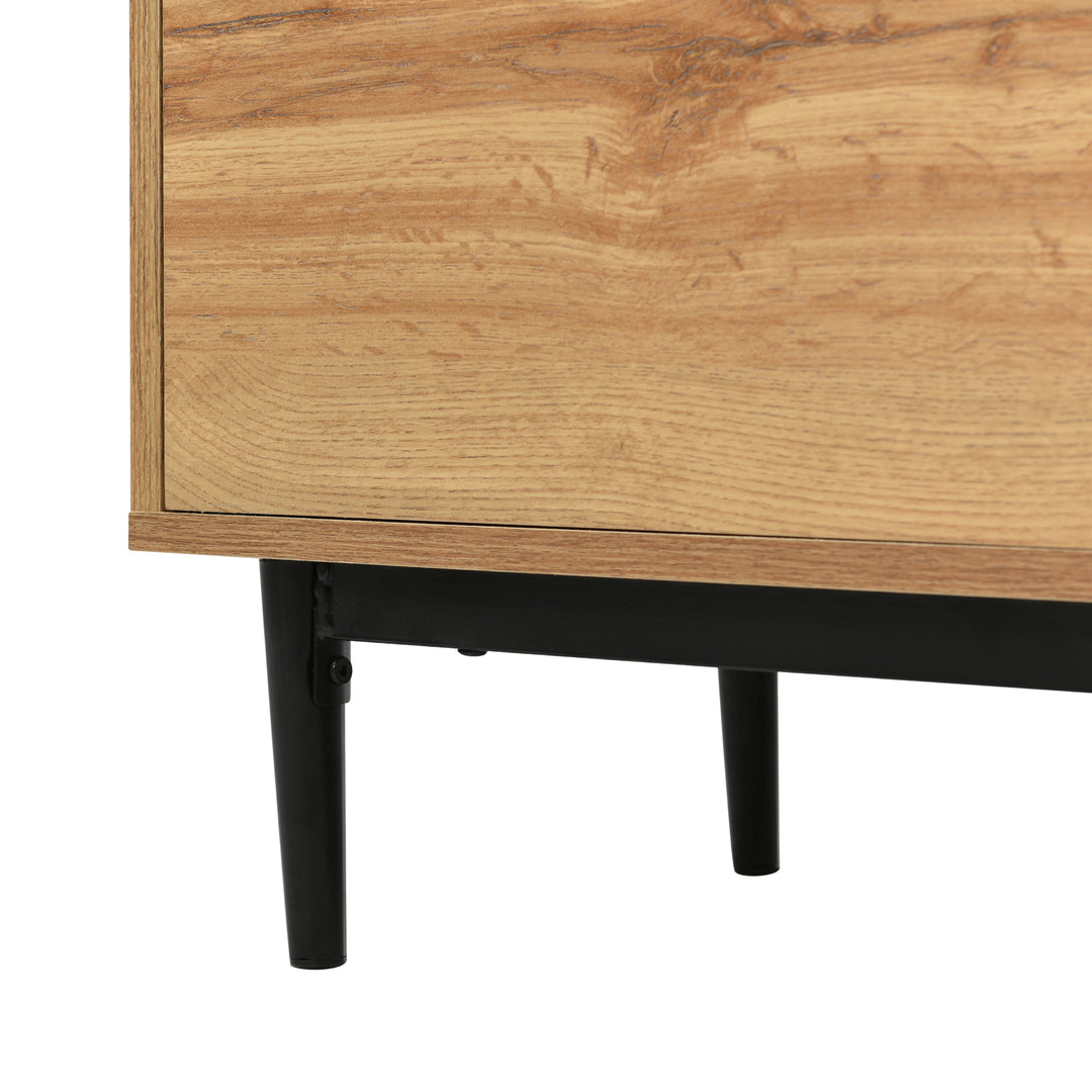 Moderner Holz-Sideboard mit 3 Türen und verstellbaren Regalen – Naturholz & Schwarz, 160x35x76 cm