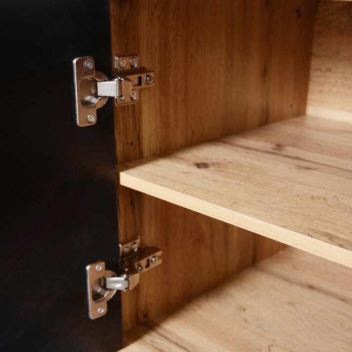 Hallway Coat Rack Set with Mirror, Shoe Cabinet, Wall Hooks, Storage Shelf, and Bench – Black & Wood Finish