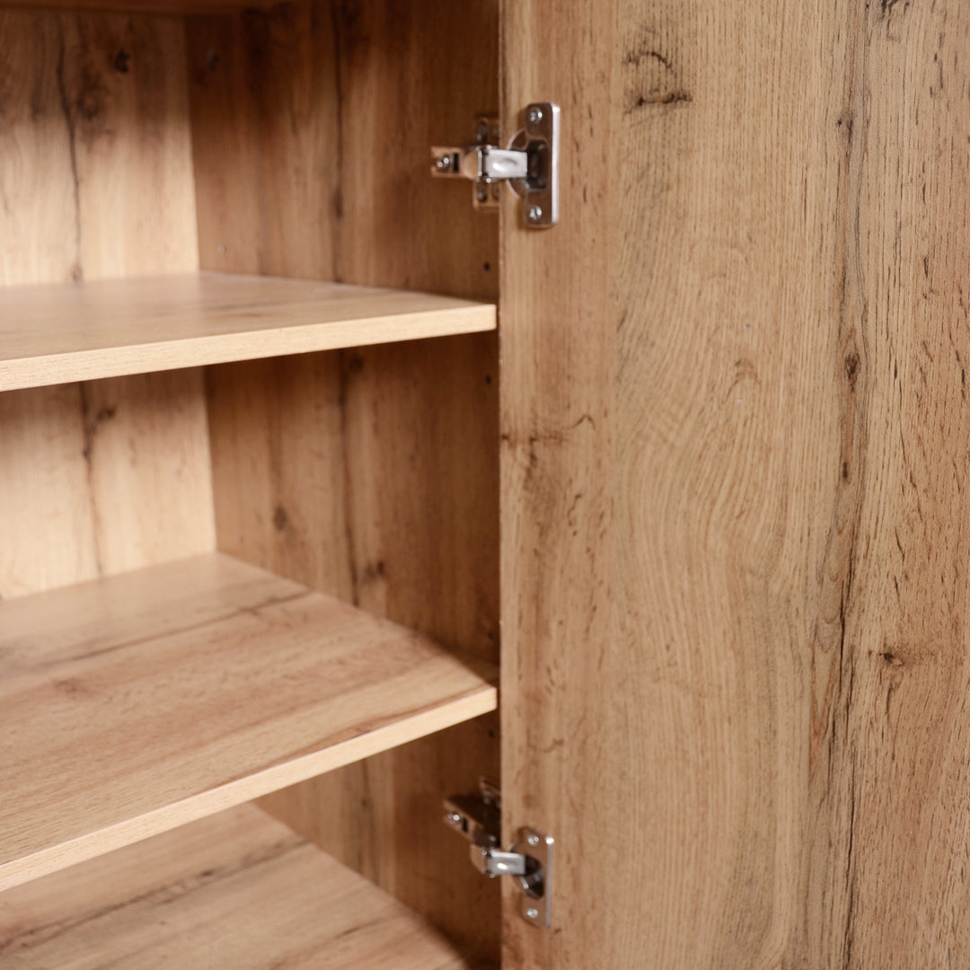 Hallway Coat Rack Set with Mirror, Shoe Cabinet, Wall Hooks, Storage Shelf, and Bench – Black & Wood Finish