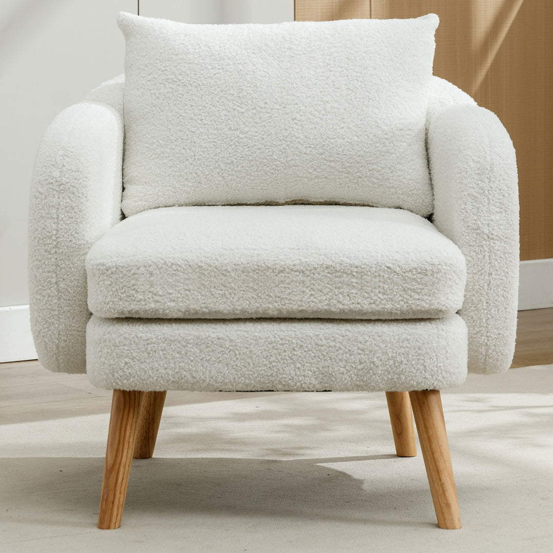 FurnitureR Canape Relaxation en Velours Teddy avec Coussins, Fauteuil avec Coussins Extra épais, Individuel, Pieds en Bois Massif