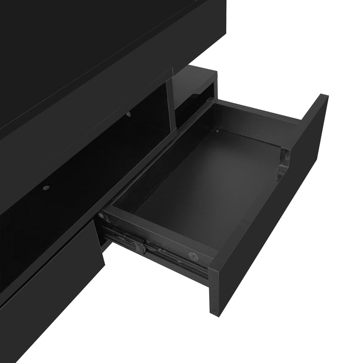 Couchtisch, Hochglanzoberfläche, mit LED-Lichtleiste, vier Schubladen vorne und hinten, großer Stauraum