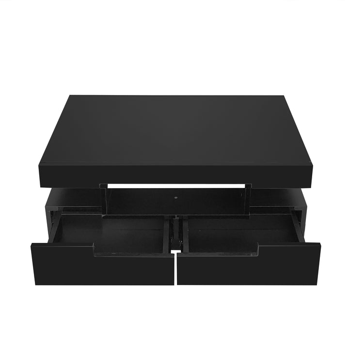 Couchtisch, Hochglanzoberfläche, mit LED-Lichtleiste, vier Schubladen vorne und hinten, großer Stauraum