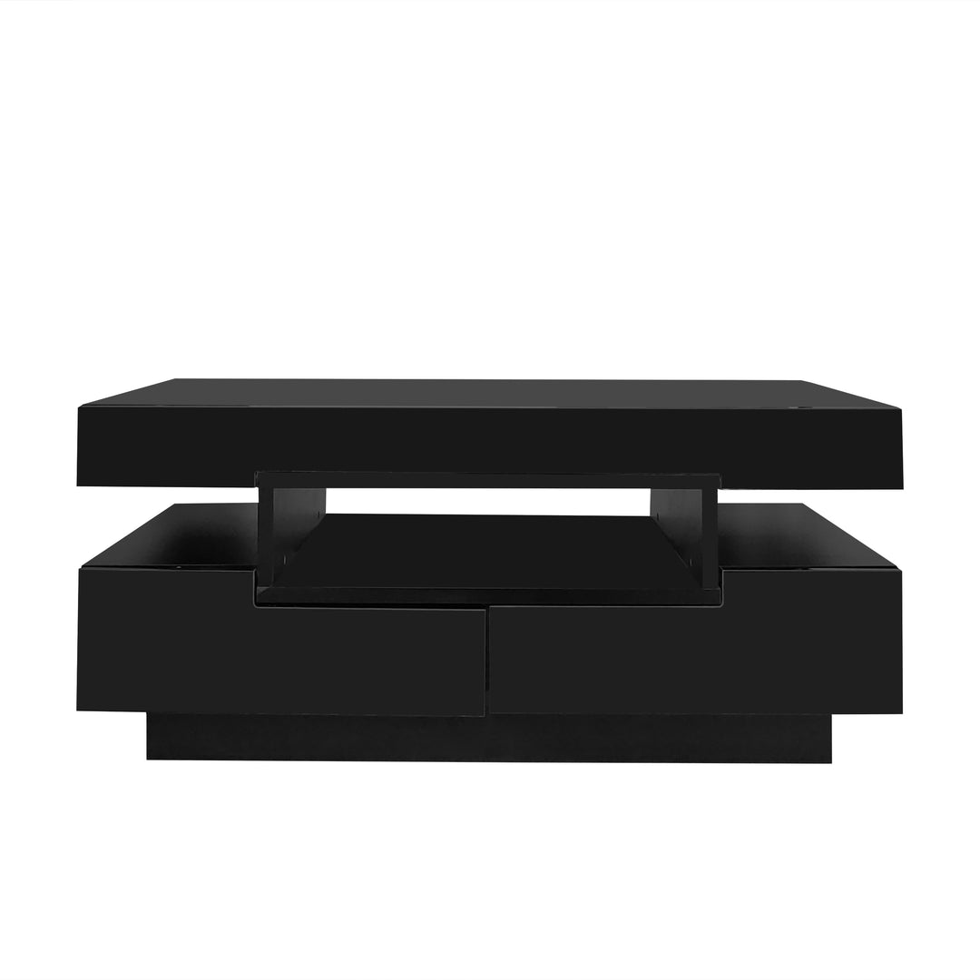 Couchtisch, Hochglanzoberfläche, mit LED-Lichtleiste, vier Schubladen vorne und hinten, großer Stauraum