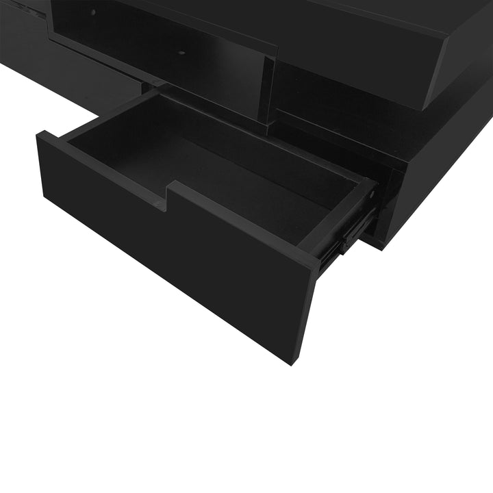 Couchtisch, Hochglanzoberfläche, mit LED-Lichtleiste, vier Schubladen vorne und hinten, großer Stauraum