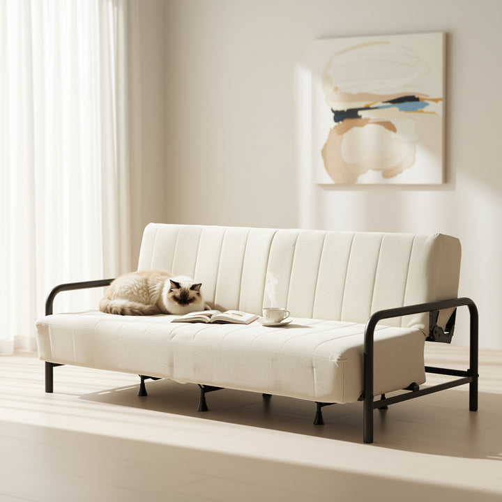 FurnitureR Convertible Folding Sofa Bed with Metal Armrests, Dual-Mode Reclining Backrest, Modern Sleeper Couch for Living Room, Guest Room, Apartment