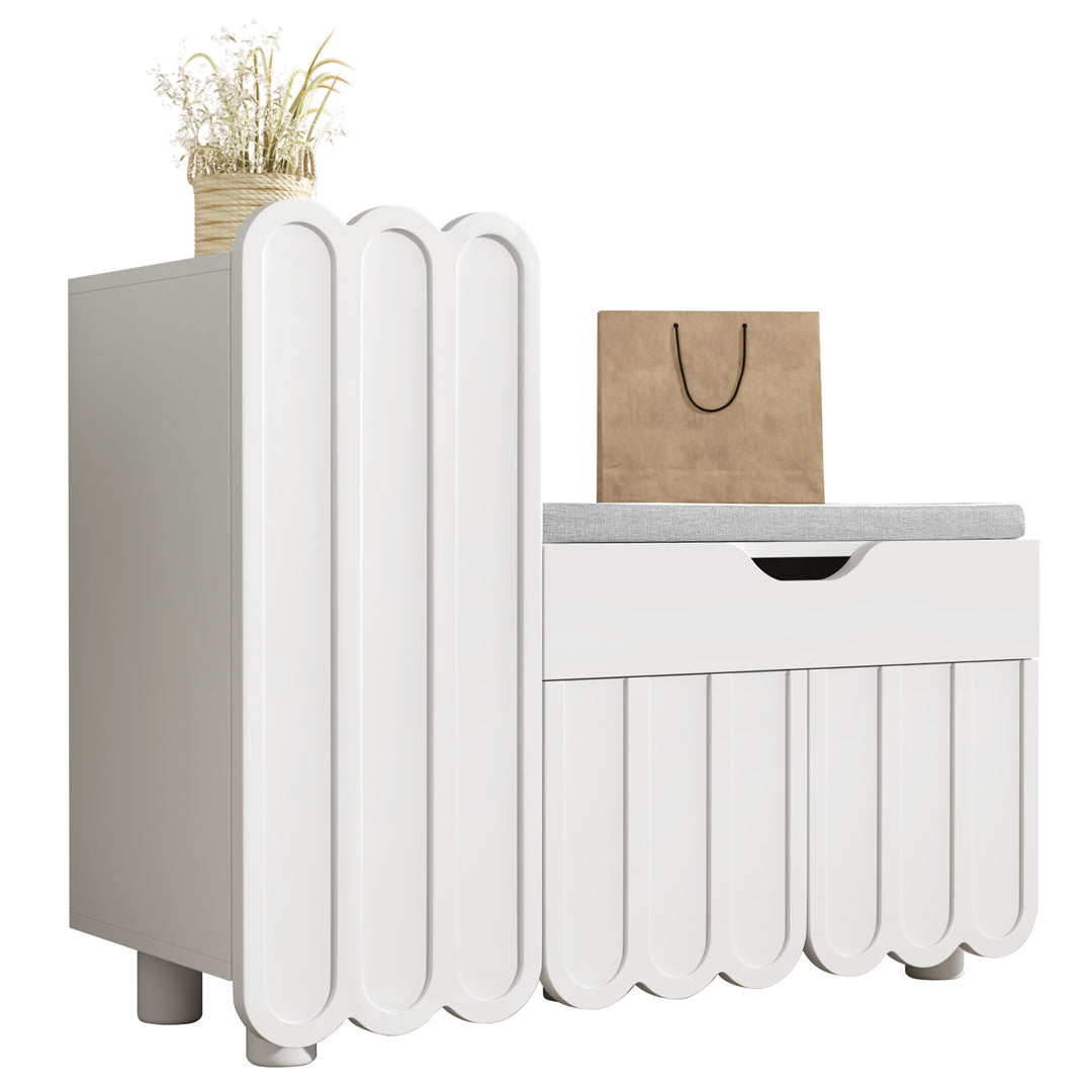 FurnitureR 1-Pack Blanc Banc d'Entrée, Design Moderne, Matériau MDF, Espace de Rangement, Confort et Style