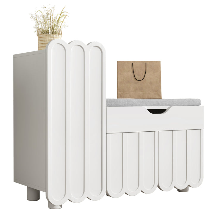 FurnitureR 1-Pack Blanc Banc d'Entrée, Design Moderne, Matériau MDF, Espace de Rangement, Confort et Style