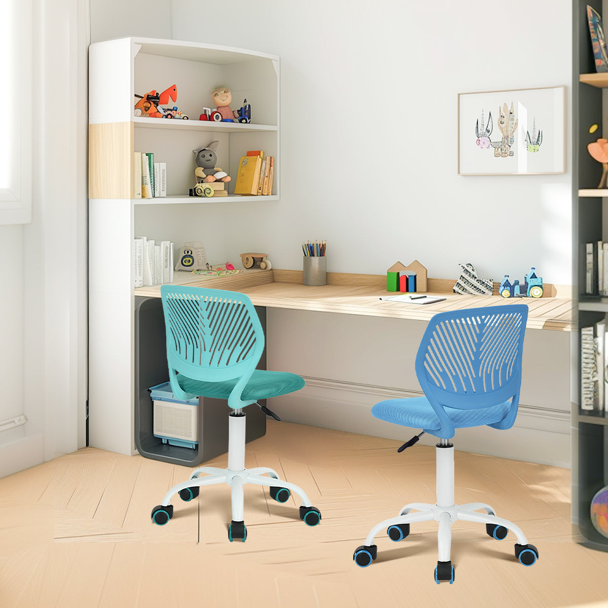 FurnitureR Chaise de Bureau Ergonomique en Filet Bleu Aqua – Lot de 2, Dossier PP, Roulettes Colorées