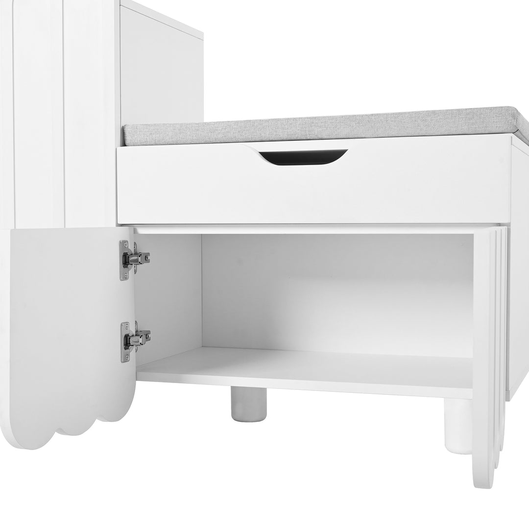 FurnitureR 1-Pack Blanc Banc d'Entrée, Design Moderne, Matériau MDF, Espace de Rangement, Confort et Style