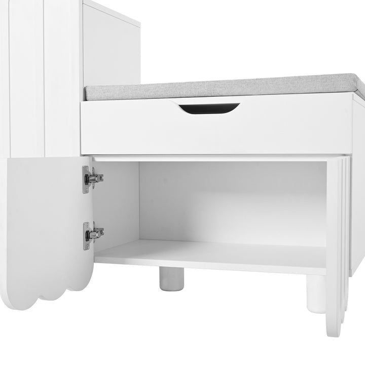 FurnitureR 1-Pack Blanc Banc d'Entrée, Design Moderne, Matériau MDF, Espace de Rangement, Confort et Style
