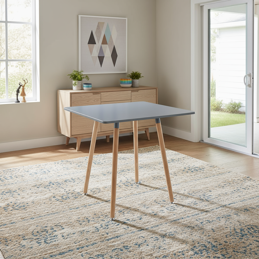 FurnitureR 80 cm (31,5 Zoll) quadratischer Esstisch, moderner Esstisch im Mid-Century-Stil mit Holzbeinen, kleiner Küchentisch für 2–4 Personen, graues und naturbelassenes Holz