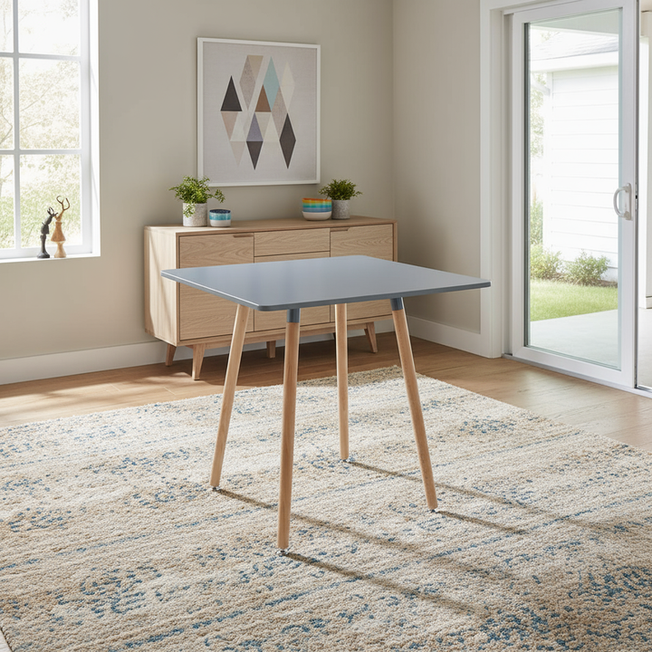 FurnitureR 80 cm (31,5 Zoll) quadratischer Esstisch, moderner Esstisch im Mid-Century-Stil mit Holzbeinen, kleiner Küchentisch für 2–4 Personen, graues und naturbelassenes Holz