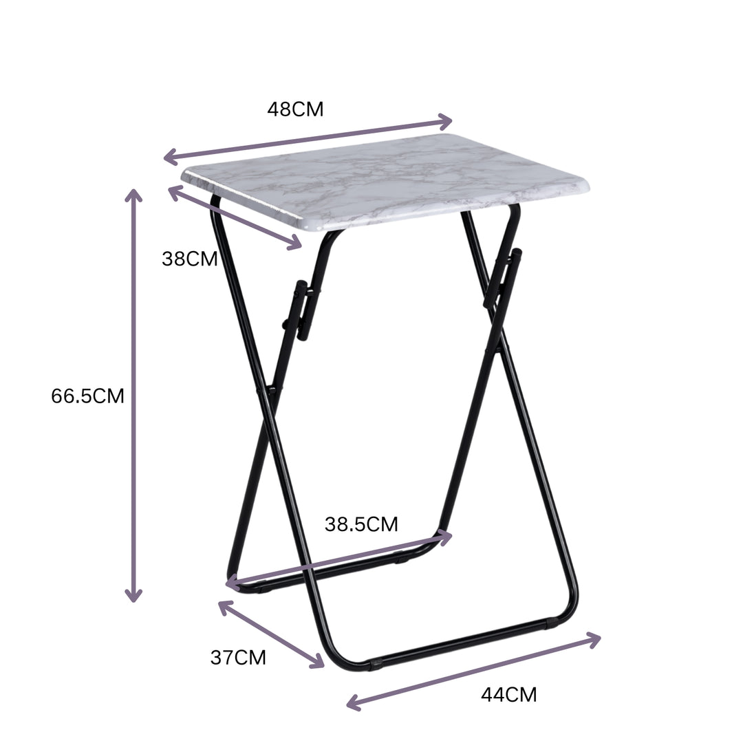 Tables d'appoint pliantes FurnitureR pour téléviseur, plateaux repas pliables, finition marbre, pour lit, canapé, gain de place, lot de 2, blanc 