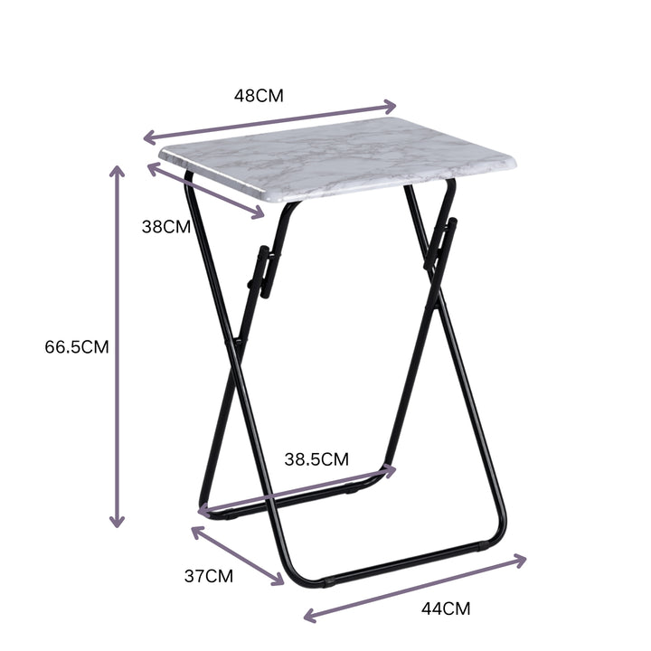 Tables d'appoint pliantes FurnitureR pour téléviseur, plateaux repas pliables, finition marbre, pour lit, canapé, gain de place, lot de 2, blanc 