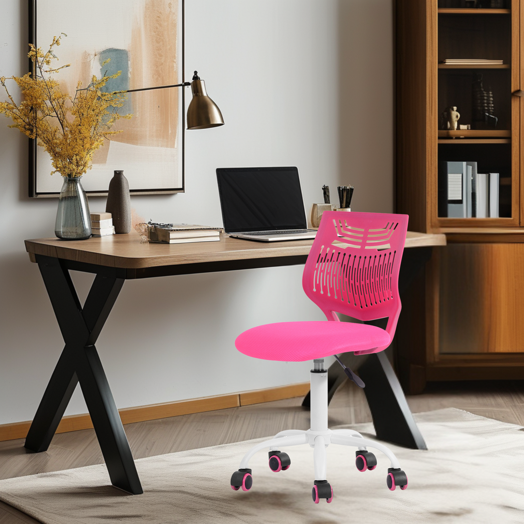 Chaise de bureau FurnitureR sans accoudoirs, mignonne et compacte, idéale pour étudier sur ordinateur. Pivotante, réglable, avec dossier bas et roulettes, pour adolescentes et femmes. Couleur verte.