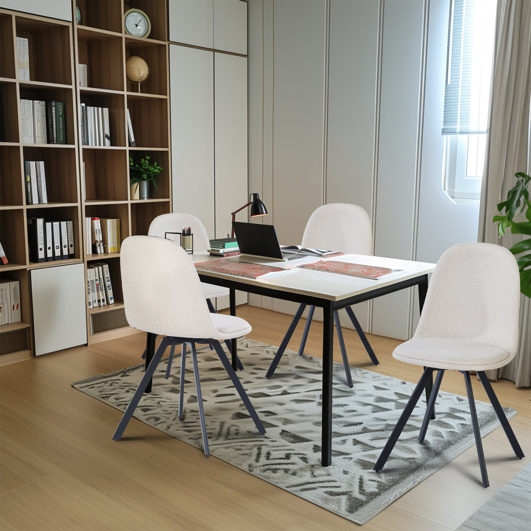 FurnitureR Drehstühle, 4er-Set, Stoffbezug, armlos, mittelhohe Rückenlehne, Metallbeine, beige, für Esszimmer, Küche, Restaurant