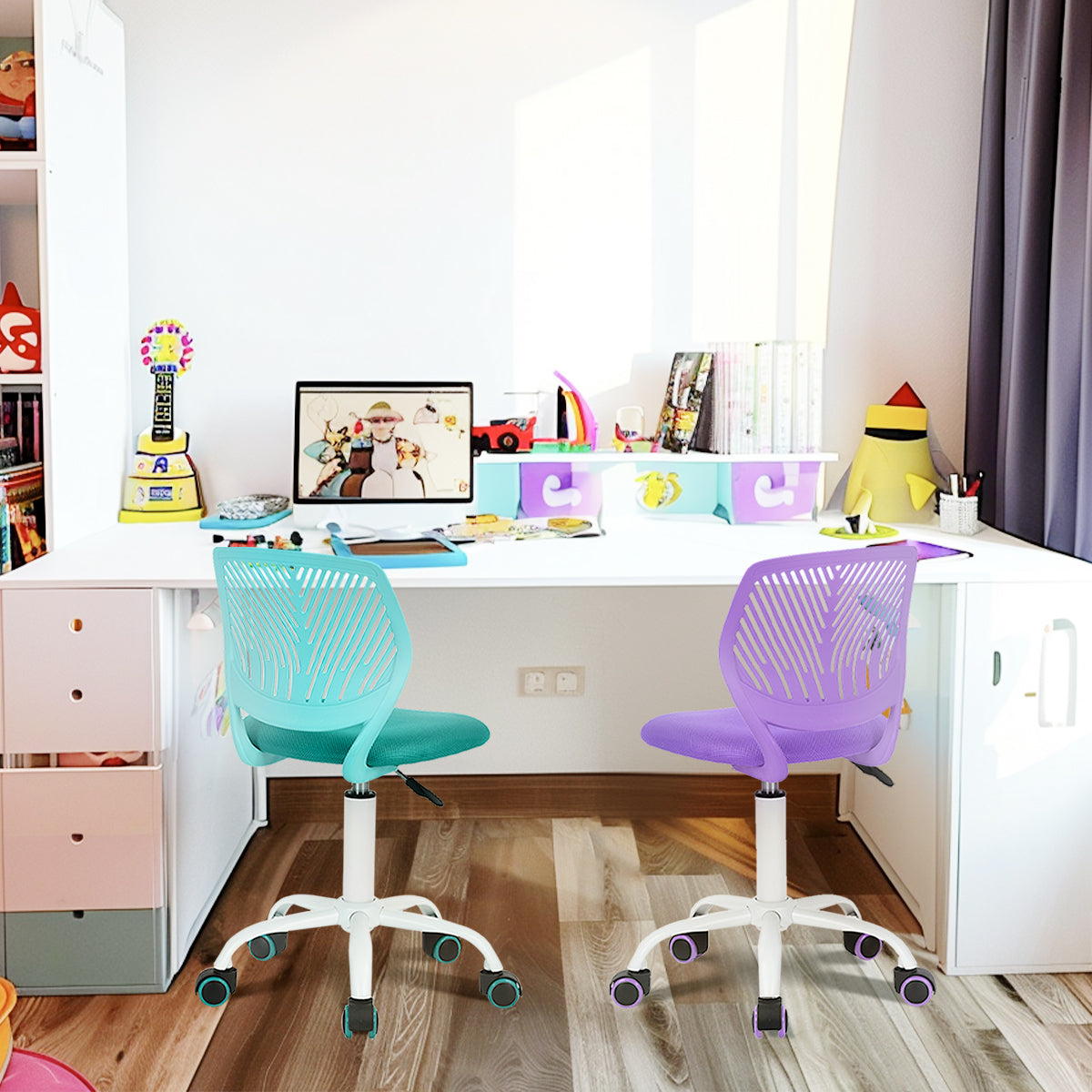 FurnitureR Chaise de Bureau Ergonomique en Filet et Plastique, Violet Aqua, Lot de 2
