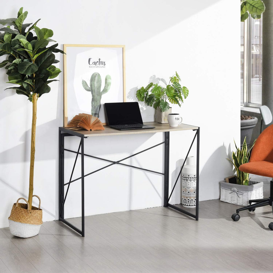 FurnitureR Folding Computer Table, Small Space Foldable Desk, MDF & Metal Frame, Portable Desk for Home Office, Writing Workstation for Living Room, Bedroom, Dormitory, 100x50x75.5cm