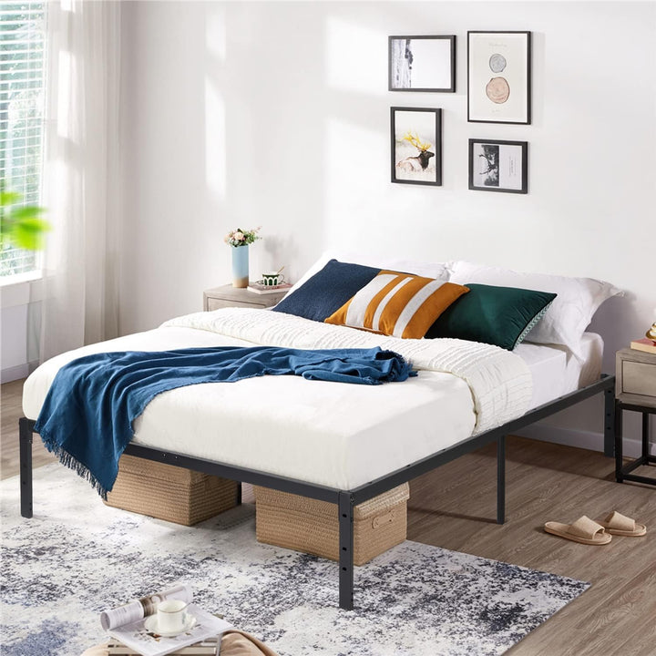 FurnitureR Double Metal Platform Bed Frame, Minimalist Adults Bed Base, Strong Slat Support, Easy Assembly, Dorm, School, Bedroom Supplemental Bed Frame, 194 x 140 cm