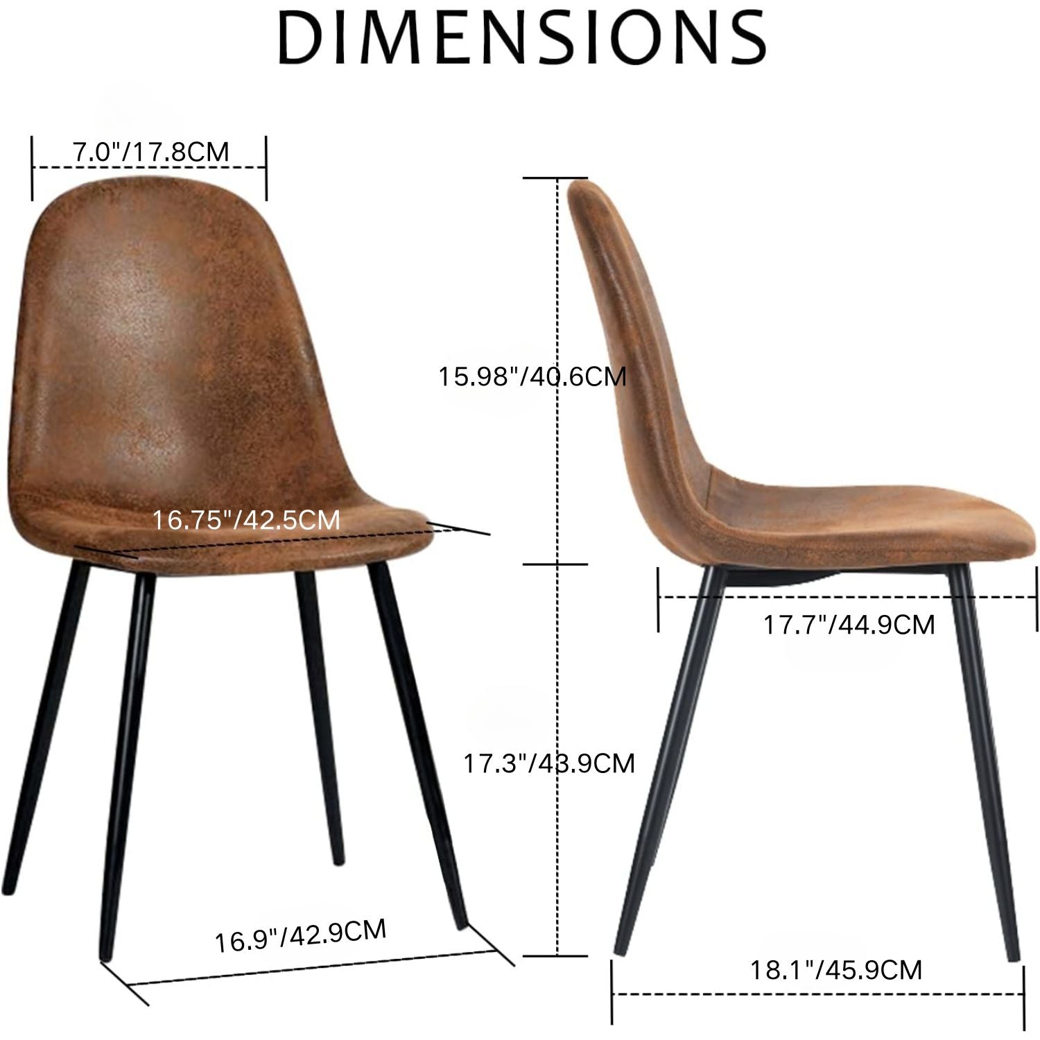 Chaises de salle à manger FurnitureR confortables, rembourrées, sans accoudoirs, pour la maison, la cuisine, la chambre, le salon, les invités, le restaurant, le café (marron, lot de 8)