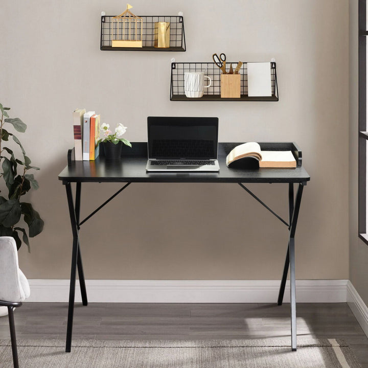 Bureau d'ordinateur FurnitureR 40" avec étagère de rangement grillagée, bureau gaming avec structure métallique robuste en forme de X, table de travail pour le travail et les études à domicile, noir