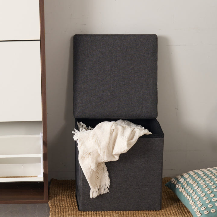 Pouf de rangement FurnitureR, petit pouf pliable cubique avec repose-pieds intégré, idéal pour le salon et la chambre, rembourré, 38 cm (15 pouces), gris