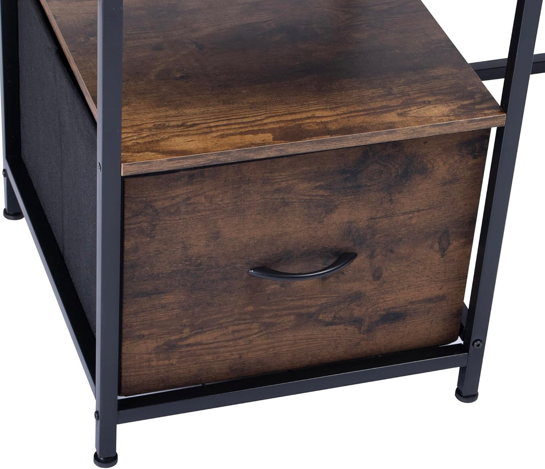 Bureau informatique industriel FurnitureR, avec éclairage LED intégré, poste de travail comprenant 1 porte-documents noir non tissé et 1 tiroir, 2 prises de courant + 2 ports USB, rangements et gestion des câbles inclus, L 143,5 cm 