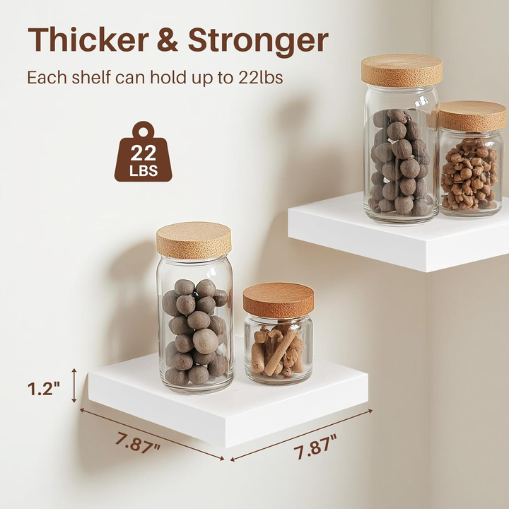 Ensemble de 3 étagères murales carrées flottantes FurnitureR, style rustique, en bois, blanches, pour salle de bain, chambre, salon et cuisine.