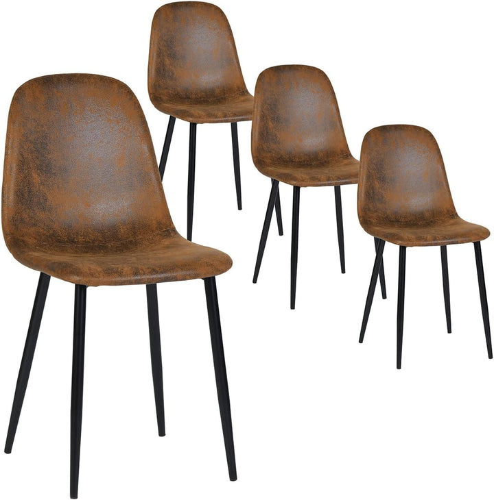 Furniture R Vintage Scandinavian Style Antique Brown Suede Dining Chairs With Metal Feet, 4pcs