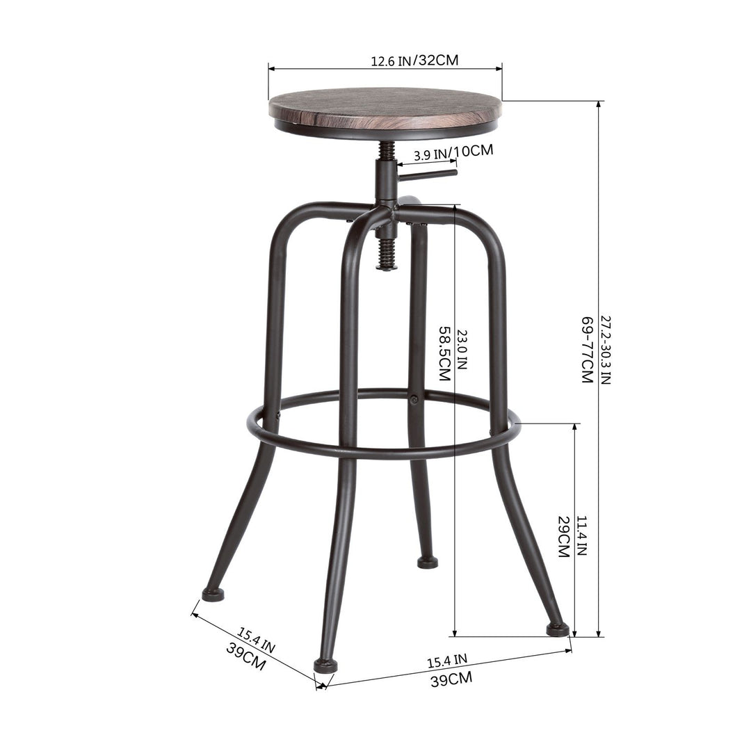Ensemble de 2 tabourets de bar rustiques FurnitureR, pivotants et réglables sans dossier, style industriel, pour comptoir de cuisine ou salle à manger, couleur noyer.