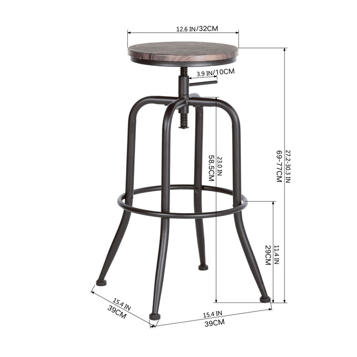 Ensemble de 2 tabourets de bar rustiques FurnitureR, pivotants et réglables sans dossier, style industriel, pour comptoir de cuisine ou salle à manger, couleur noyer.