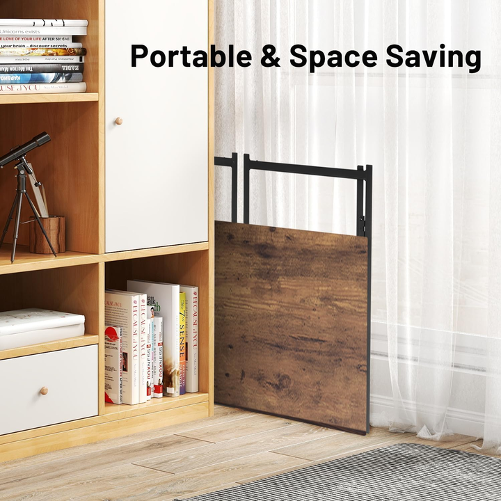 Bureau pliant FurnitureR, 100 cm (39,4 pouces), table d'étude/d'écriture peu encombrante, bureau d'ordinateur avec 8 crochets de rangement pour chambre, bureau à domicile, dortoir, marron