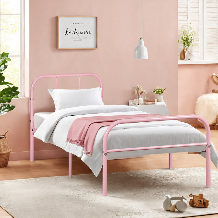 Möbel R Cadre de Lit Simple en Métal, mit Tête et Pied de lit, Base en Fer Solid pour Enfants ou Adolescents, Maison, Dortoir D'étudiants, Chambre d'enfants, Rose