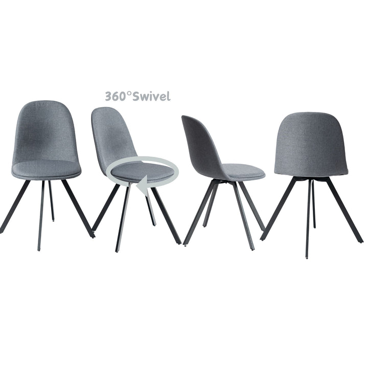 Ensemble de 4 chaises de salle à manger pivotantes FurnitureR, chaises d'appoint en tissu, sans accoudoirs, dossier mi-haut, assise rembourrée et pivotante, pour la cuisine et la salle à manger, grises. 