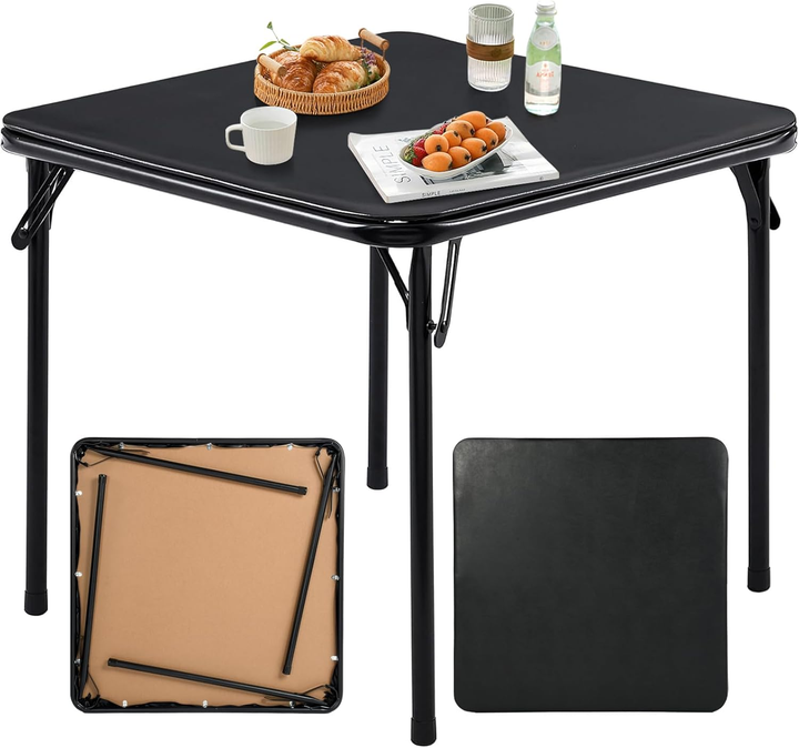 FurnitureR Klappbarer Esstisch mit einklappbaren Beinen für einfachen Transport und platzsparende Aufbewahrung, 80 cm (31,5 Zoll) großer, klappbarer quadratischer Kartentisch, PVC-Tischplatte, Metallgestell
