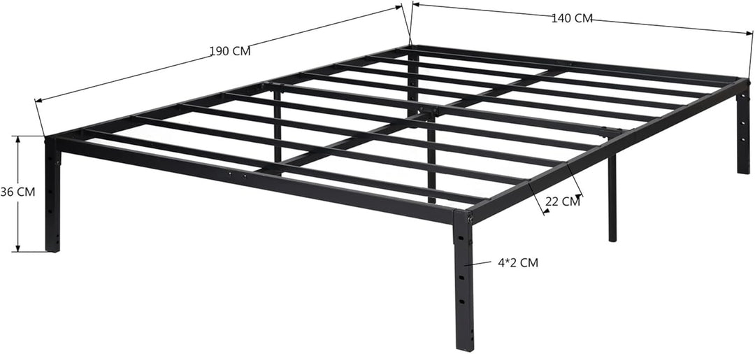 FurnitureR Double Metal Platform Bed Frame, Minimalist Adults Bed Base, Strong Slat Support, Easy Assembly, Dorm, School, Bedroom Supplemental Bed Frame, 194 x 140 cm
