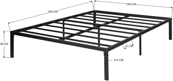FurnitureR Double Metal Platform Bed Frame, Minimalist Adults Bed Base, Strong Slat Support, Easy Assembly, Dorm, School, Bedroom Supplemental Bed Frame, 194 x 140 cm