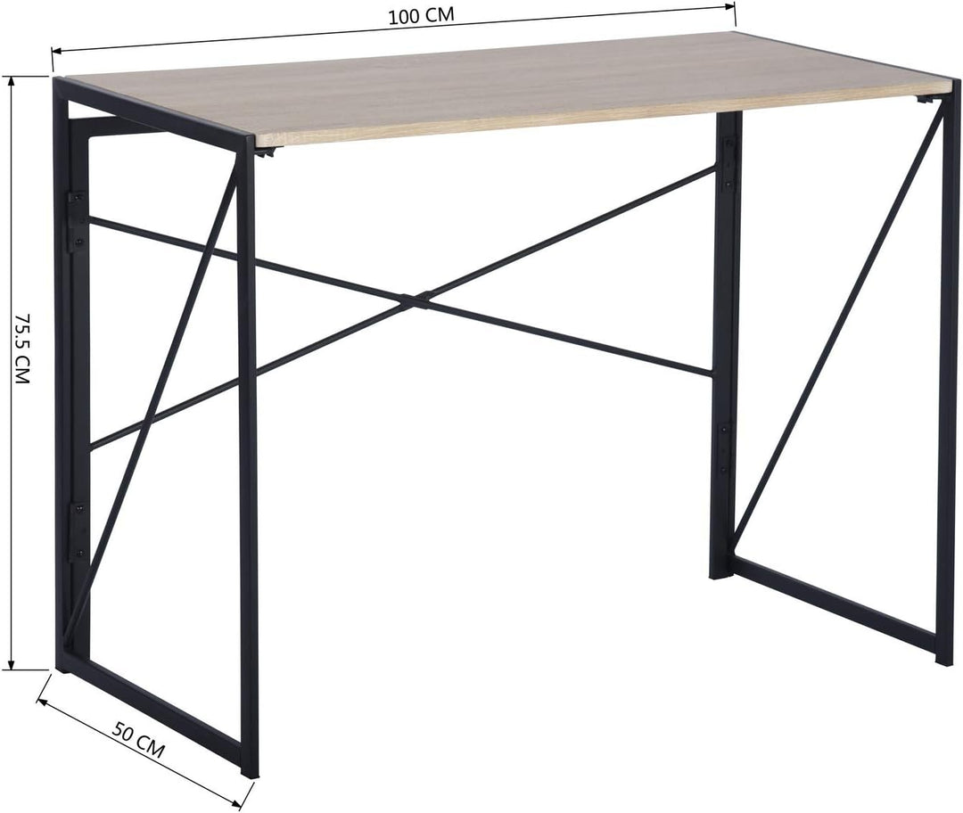 FurnitureR Folding Computer Table, Small Space Foldable Desk, MDF & Metal Frame, Portable Desk for Home Office, Writing Workstation for Living Room, Bedroom, Dormitory, 100x50x75.5cm