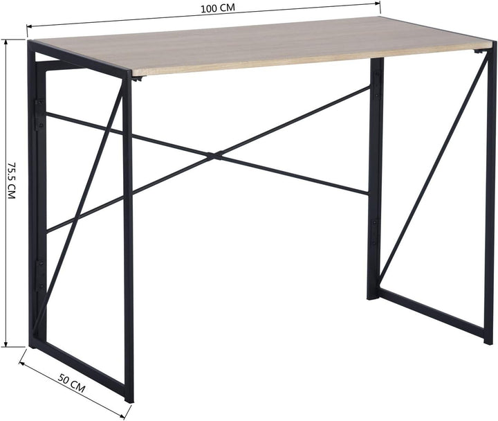 FurnitureR Folding Computer Table, Small Space Foldable Desk, MDF & Metal Frame, Portable Desk for Home Office, Writing Workstation for Living Room, Bedroom, Dormitory, 100x50x75.5cm