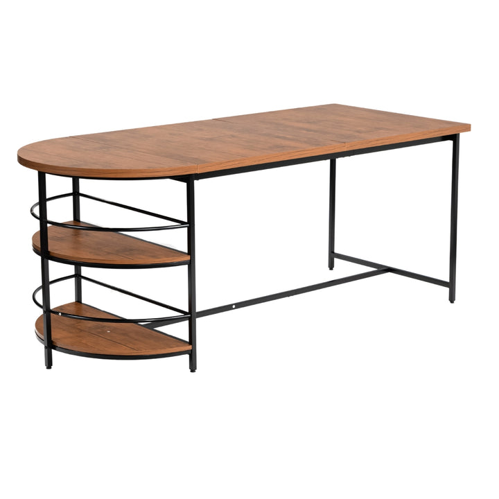 FurnitureR Esstisch, 3-stöckig, Holz, mit 2 Ablageflächen für Esszimmer und Küche, stabiles schwarzes Metallgestell, rechteckig, braun