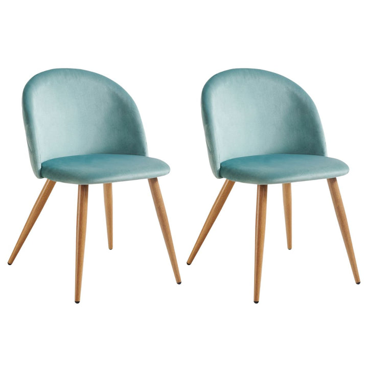 FurnitureR Polsterstuhl aus Samt, mittelhohe Rückenlehne, armlos, mit Holzbeinen, für Küche, Schlafzimmer und Wohnzimmer, 2er-Set, Aqua