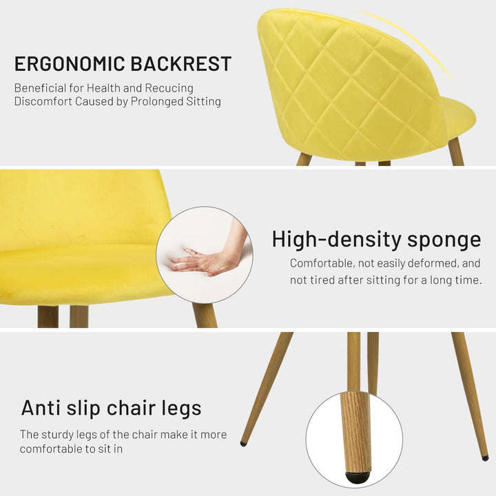 FurnitureR Polsterstuhl aus Samt, mittelhohe Rückenlehne, armlos, mit Holzbeinen, für Küche, Schlafzimmer und Wohnzimmer, 1 Stück, Gelb