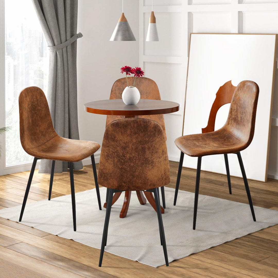 FurnitureR Dining Chairs Set of 6 with Metal Legs, Suede Fabric Comfortable Side Seating Mid-Back Amrless for Kitchen, Restarant, Living Room, Brown