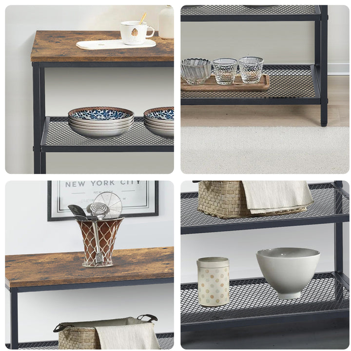 Möbel R 3-stufiges Aufbewahrungssystem, kleiner Konsolentisch, Garderobenregal, Beistelltisch mit 2 Lagen Drahtgeflecht, Metallrahmen, aufrechtes Regal für Zuhause, Sofaecke, Küche, Esszimmer, Wohnzimmer, Flur