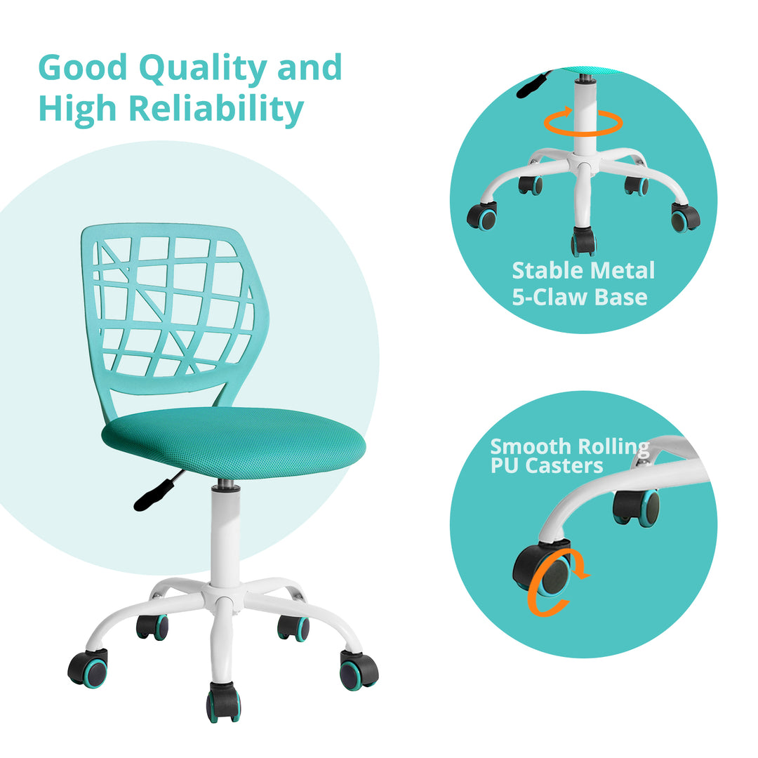 Chaise de bureau FurnitureR, chaise de travail réglable pour ordinateur, avec dossier en plastique et assise rembourrée, pivotante et à roulettes, verte.