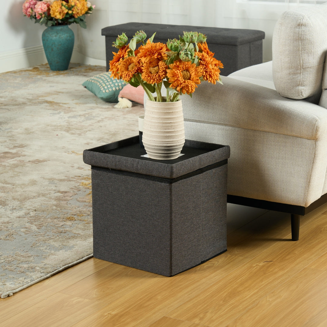 Pouf de rangement FurnitureR, petit pouf pliable cubique avec repose-pieds intégré, idéal pour le salon et la chambre, rembourré, 38 cm (15 pouces), gris